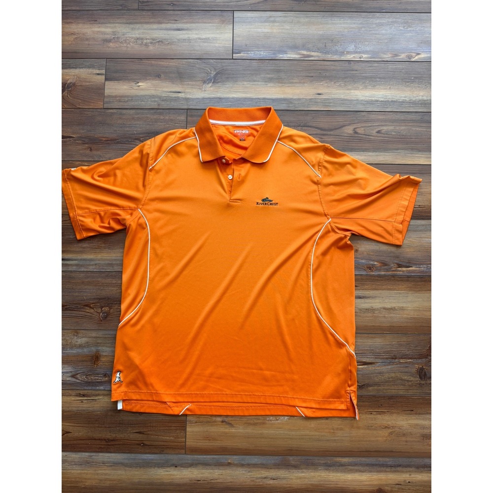 Ping Golf Polo Shirt Mens XL Orange Good River Crest Performance Piping